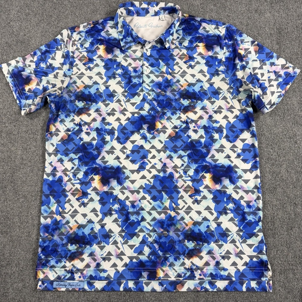Robert Graham‎ Golf Polo Mens Large Blue Abstract Geometric Performance